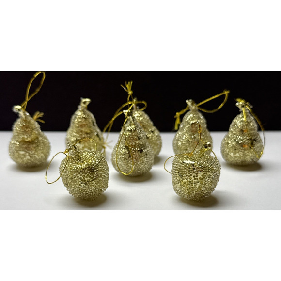 Vtg Lot of 8 Sugar Coated Miniature Pear Apple Ornaments Gold Glass Beaded As Is - Picture 1 of 16